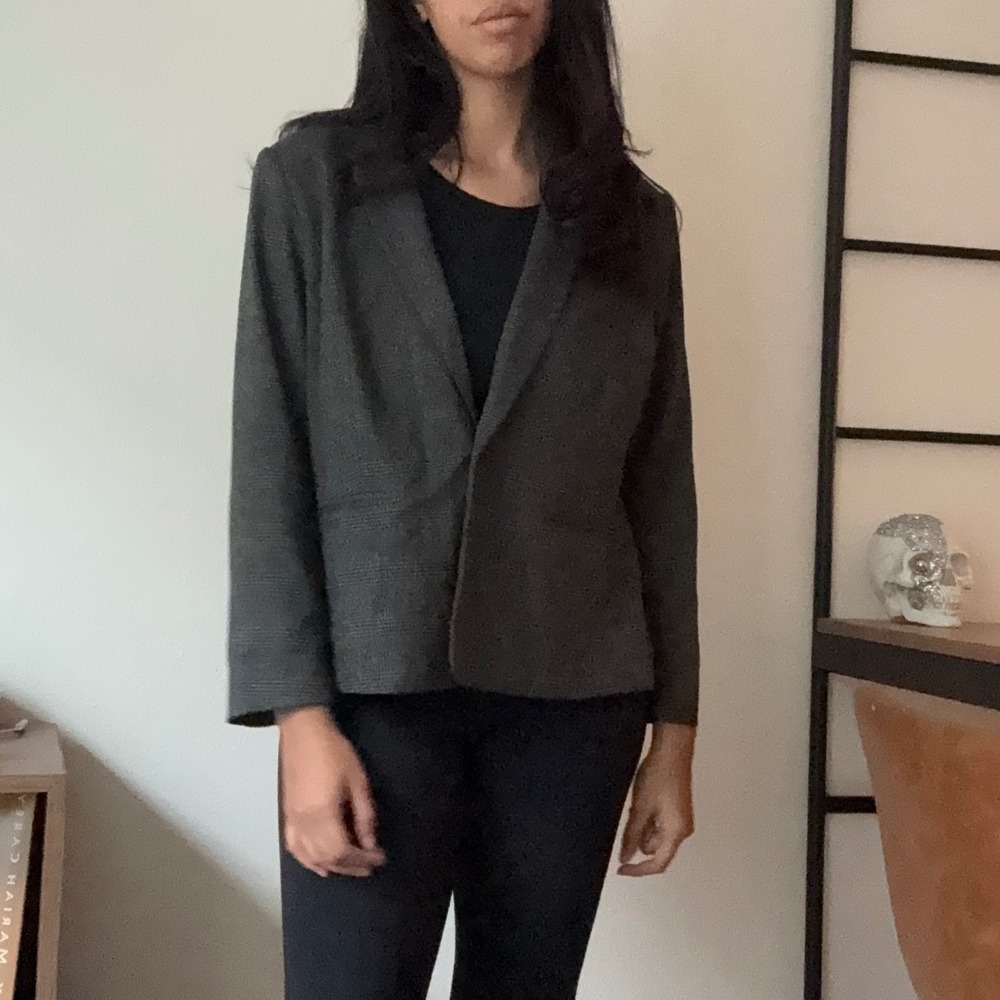 Kensie Women's Gray Plaid Blazer Jacket XL Button Front